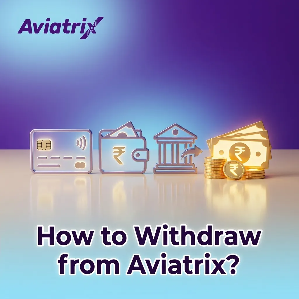 Illustration of a user withdrawing winnings from the Aviatrix app, selecting payment method and confirming bank details