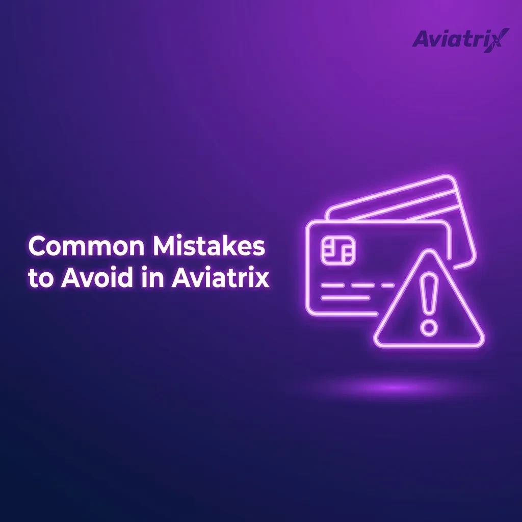 Illustrated Aviatrix gameplay screen with highlighted icons of common mistakes and tips for calmer, responsible play