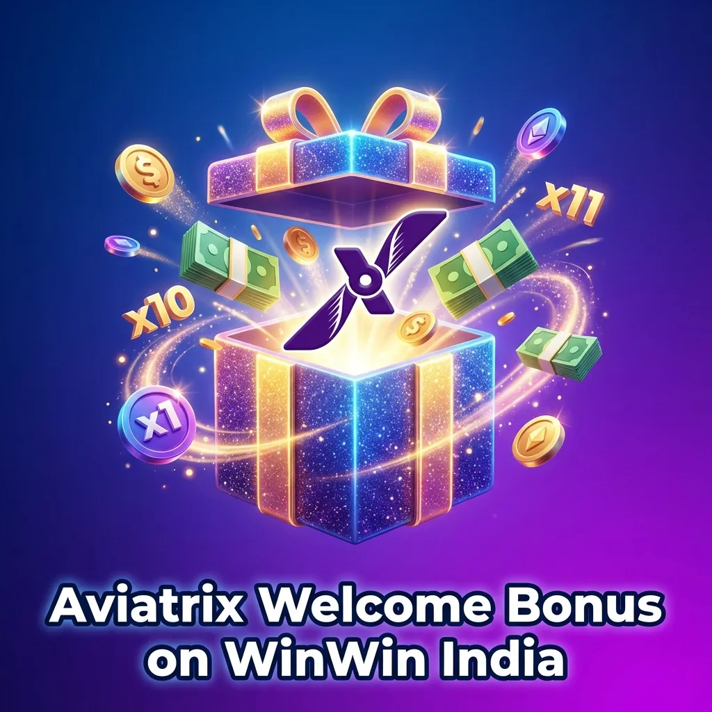 Aviatrix welcome bonus banner on WinWin India promoting 200% deposit match, 150 free spins and ₹10,000 casino offer