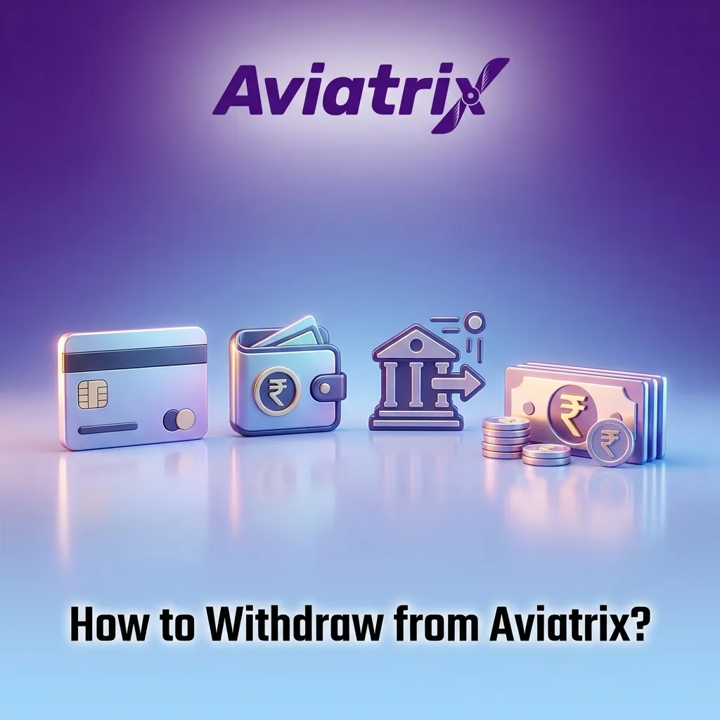Illustrated Aviatrix app screen showing KYC profile steps and withdrawal process to bank or wallet