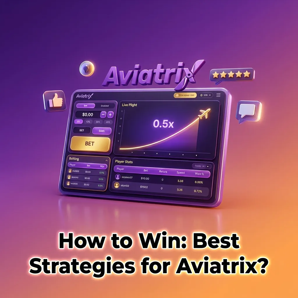 Illustration of Aviatrix betting screen with tips on low, steady bets, split stakes, and early cash-out strategies