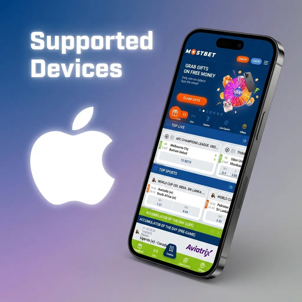 Graphic listing supported Apple devices for Aviatrix Mostbet, including iPhone 11–15 models and iPad 9th generation